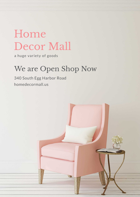 Cozy Pink Chair in white room Poster Design Template