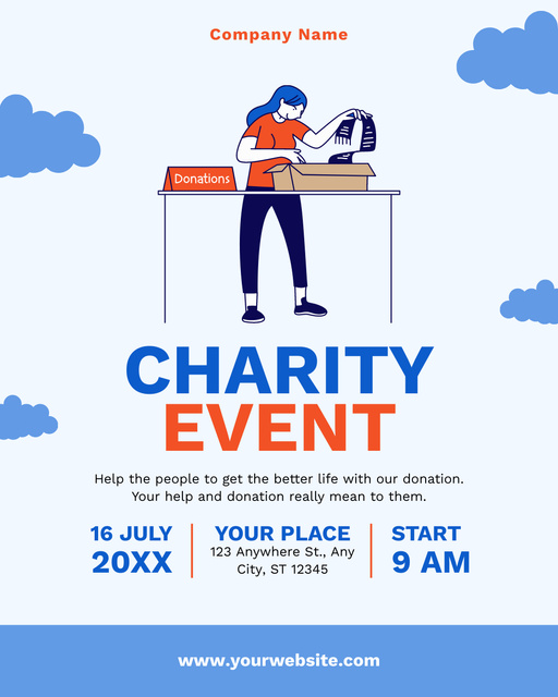 Ontwerpsjabloon van Instagram Post Vertical van Charity Event Announcement with Female Volunteer