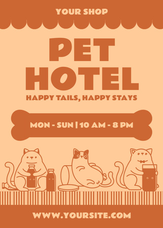 Pet Hotel Ad with Illustration of Cute Cats Flayer Design Template