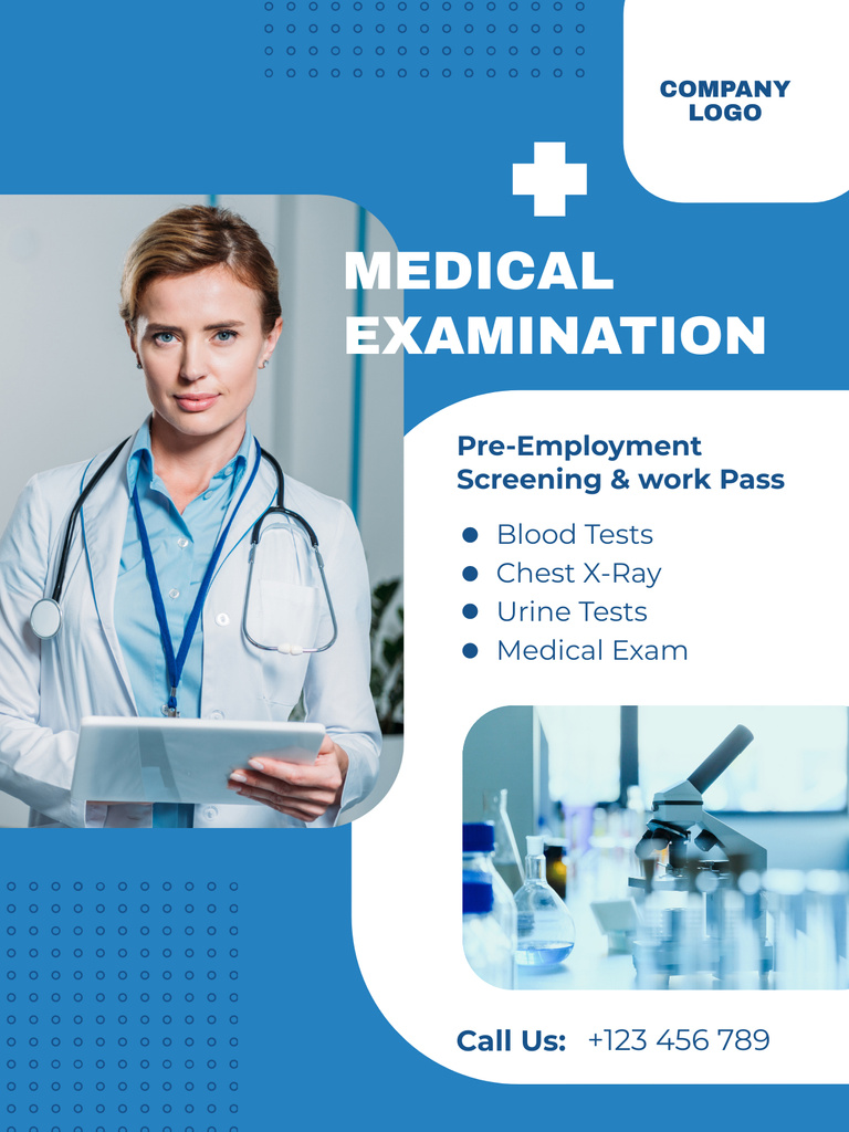 List of Medical Examination Services Poster US – шаблон для дизайна