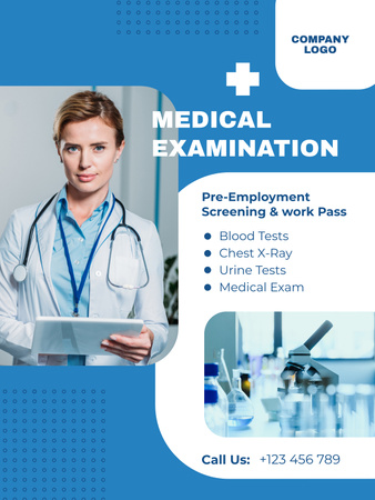 List of Medical Examination Services Poster US Design Template