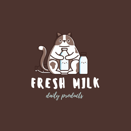 Dairy Products Offer with Funny Cat Logo Design Template