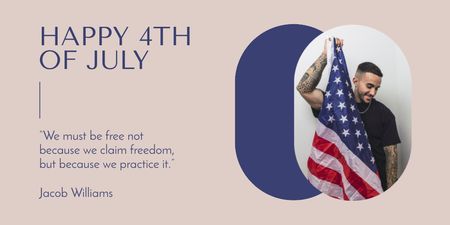 Designvorlage Wünsche zum amerikanischen Unabhängigkeitstag mit einem jungen tätowierten Mann für Twitter