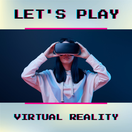 Young Woman in Virtual Reality Glasses Instagram Design Template