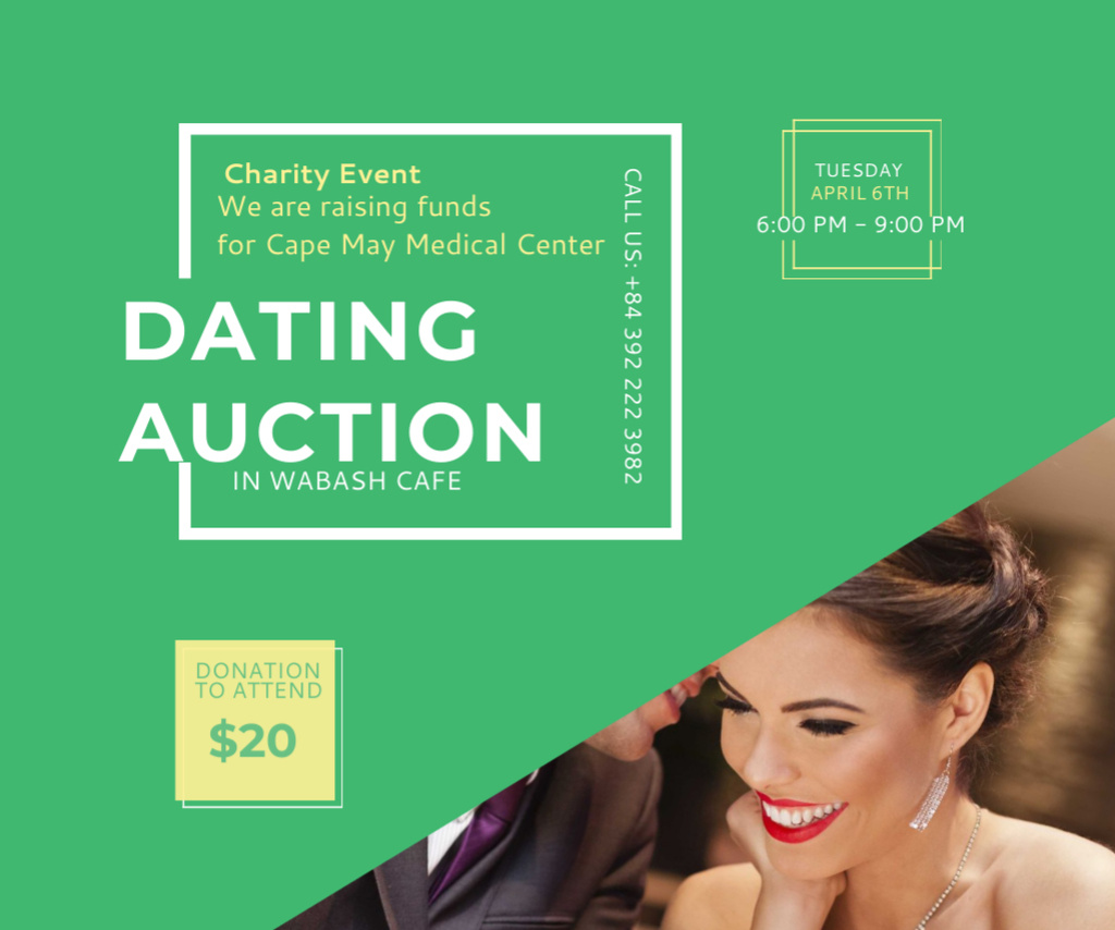 Cafe Dating Auction Announcement on Green Medium Rectangle Design Template