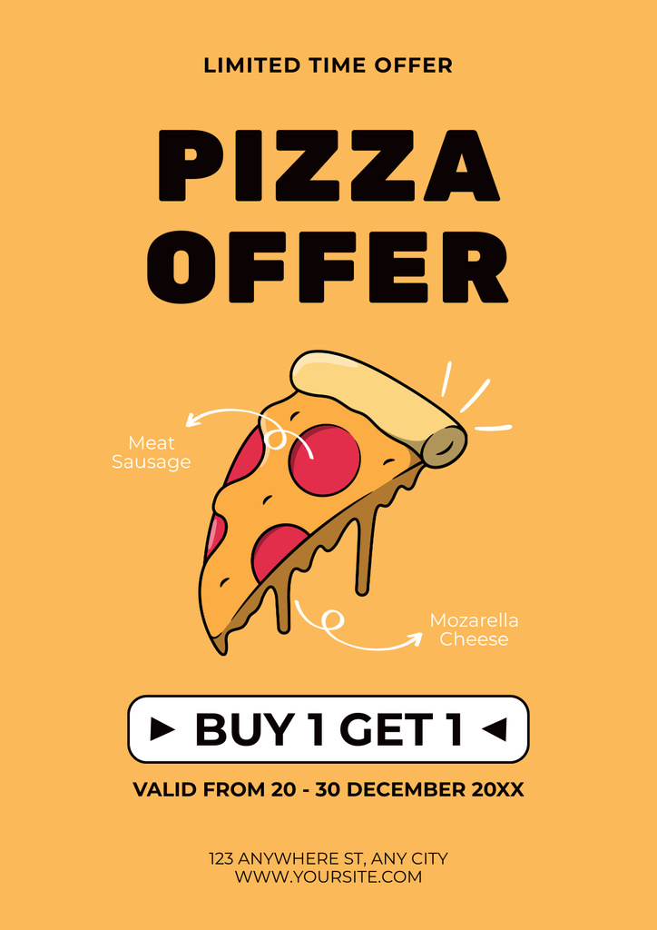 Designvorlage Delicious Pizza Offer on Yellow für Poster