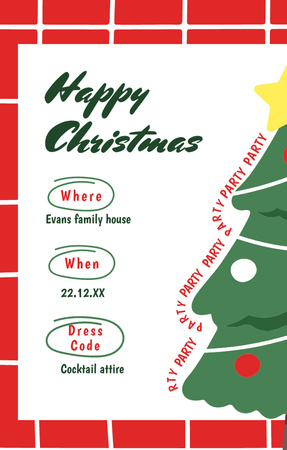 Designvorlage Charming Christmas Party Announcement With Decorated Tree für Invitation 4.6x7.2in