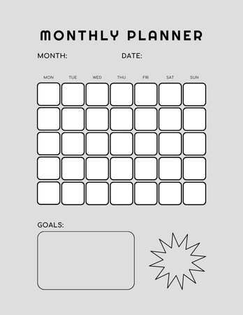 Simple Monthly Goals in Grey Notepad 8.5x11in Design Template