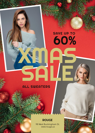 Christmas Sale Women in Warm Sweaters Flayer tervezősablon