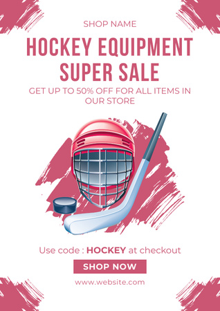 Hockey Equipment Sale Announcement Poster Design Template