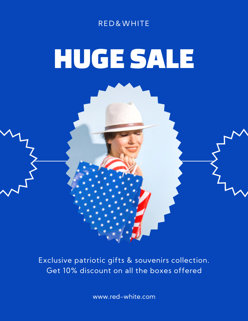 Momentous July 4th Sale Announcement in USA In Blue Poster 8.5x11in Šablona návrhu