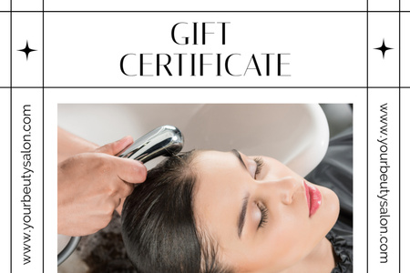 Woman washing Hair in Beauty Salon Gift Certificate Design Template