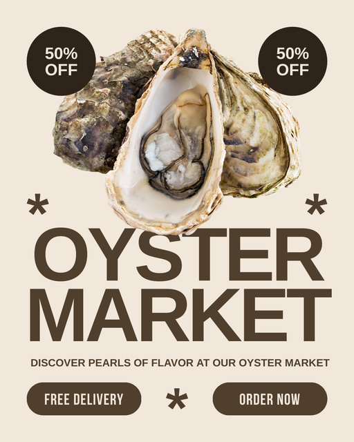 Ad of Oyster Market with Offer of Discount Instagram Post Vertical Tasarım Şablonu