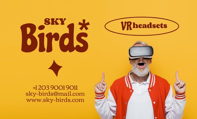 Modèle de visuel Virtual Reality Glasses Store with Old Man using Headset - Business Card 91x55mm