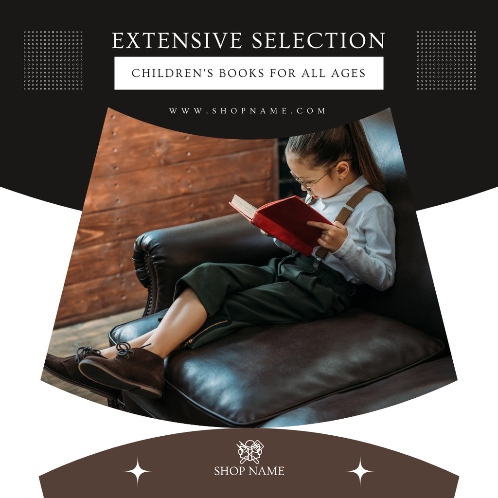 Designvorlage Little Girl Reading Book in Big Chair für Instagram