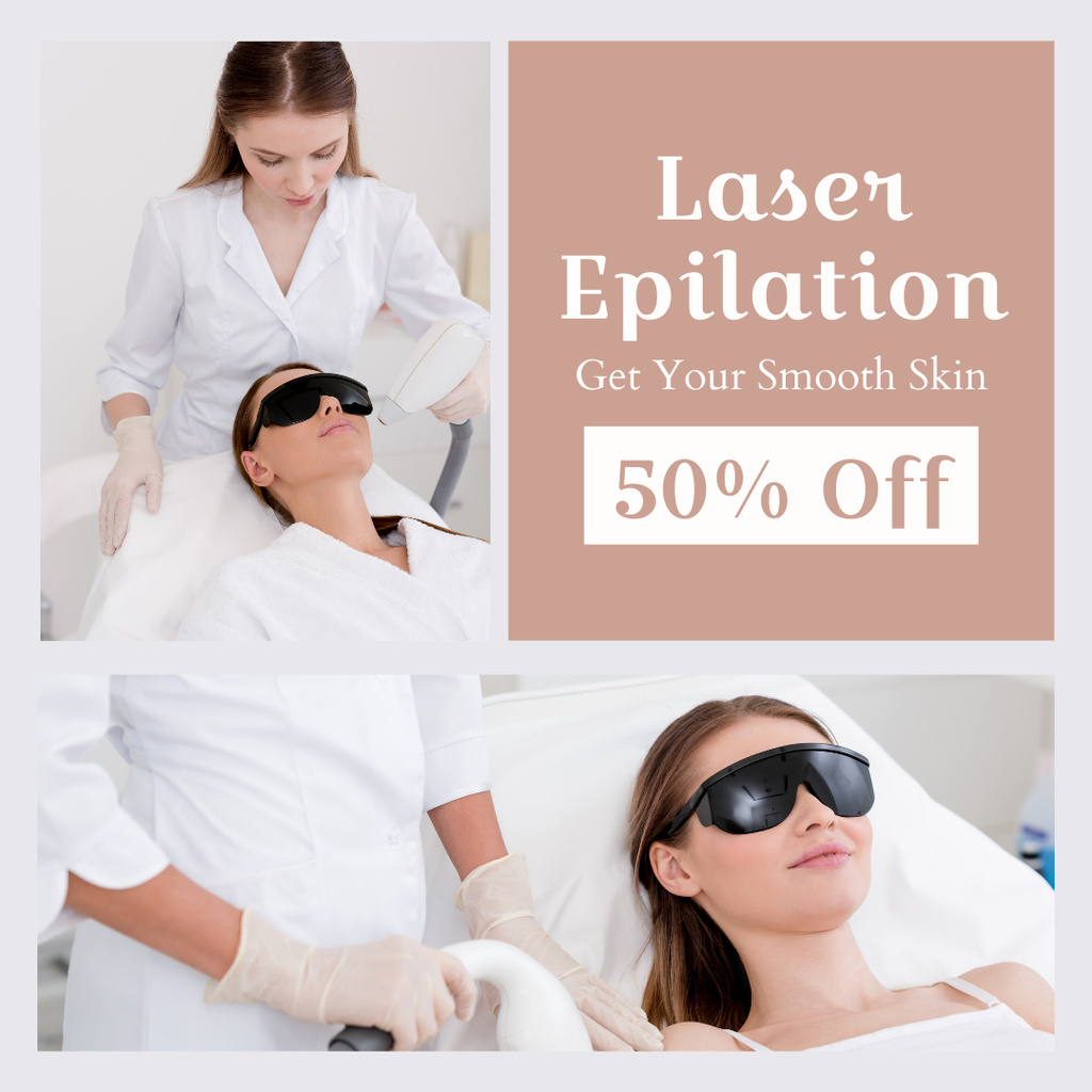 Collage with Advertisement for Laser Hair Removal Salon Instagramデザインテンプレート