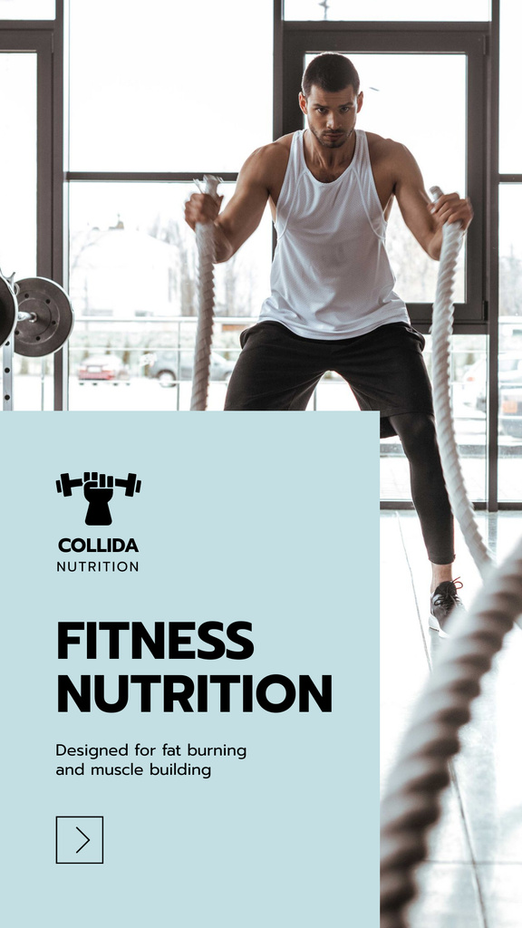Sports Nutrition ad with Man Training Mobile Presentation – шаблон для дизайна
