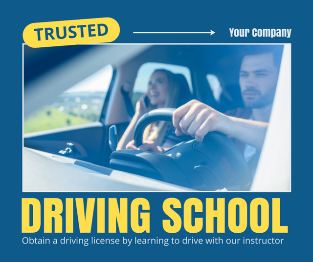 Designvorlage Trustworthy Driving School And License Offer für Facebook