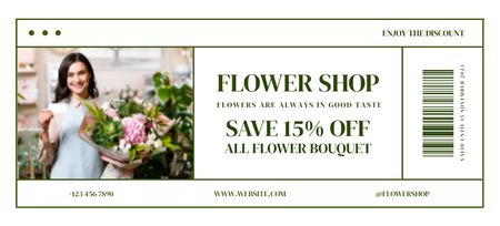 Flower Shop and Florist Services Discount Voucher Coupon 3.75x8.25in Design Template