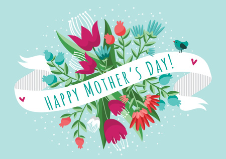 Mother's Day Greeting With Illustrated Bouquet Postcard A5 Šablona návrhu