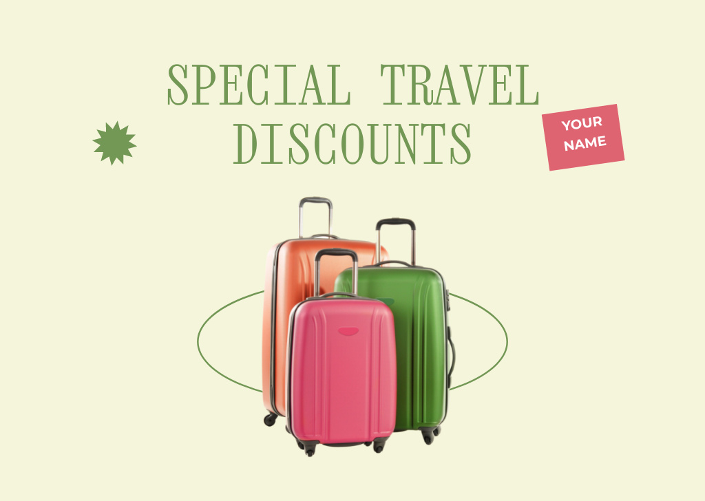 Travel Tour Discount Offer with Plastic Suitcases Flyer A6 Horizontal Modelo de Design