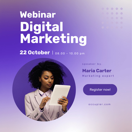 Digital Marketing Webinar Invitation with Young African American Woman Instagram Design Template