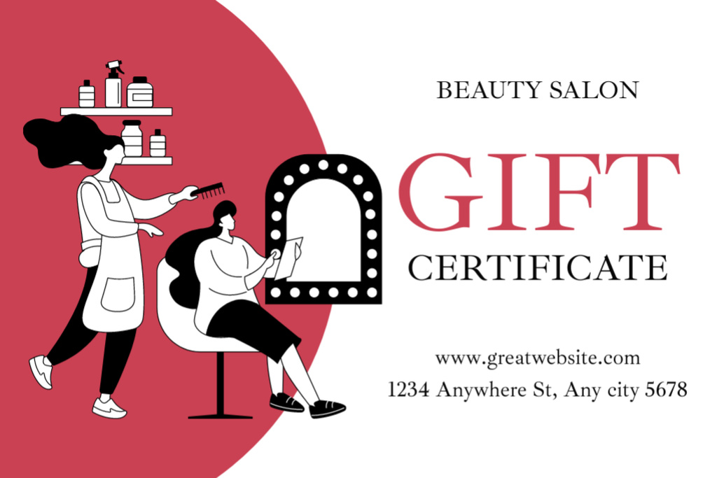Ontwerpsjabloon van Gift Certificate van Stylish Beauty Salon Ad with Woman doing Hairstyle