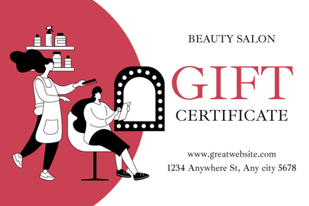 Stylish Beauty Salon Ad with Woman doing Hairstyle Gift Certificate Design Template