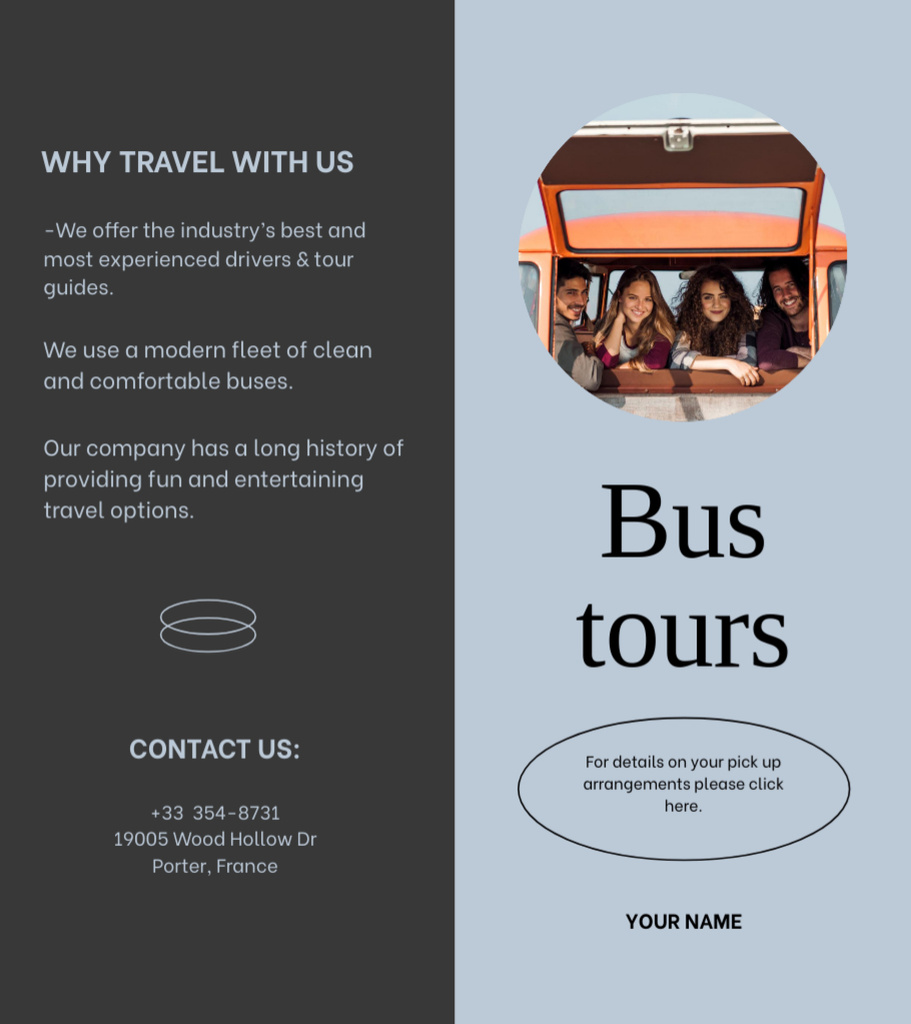 Breathtaking Bus Travel Tours Offer For Groups Brochure 9x8in Bi-fold Šablona návrhu