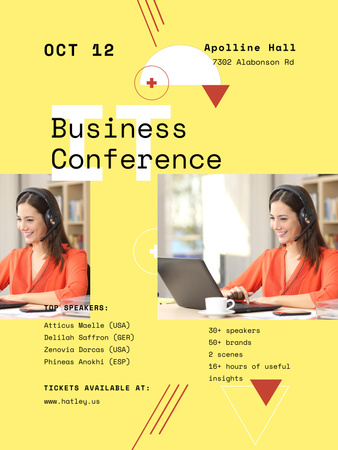 Platilla de diseño Business Conference Announcement with Laptop in Yellow Poster 36x48in