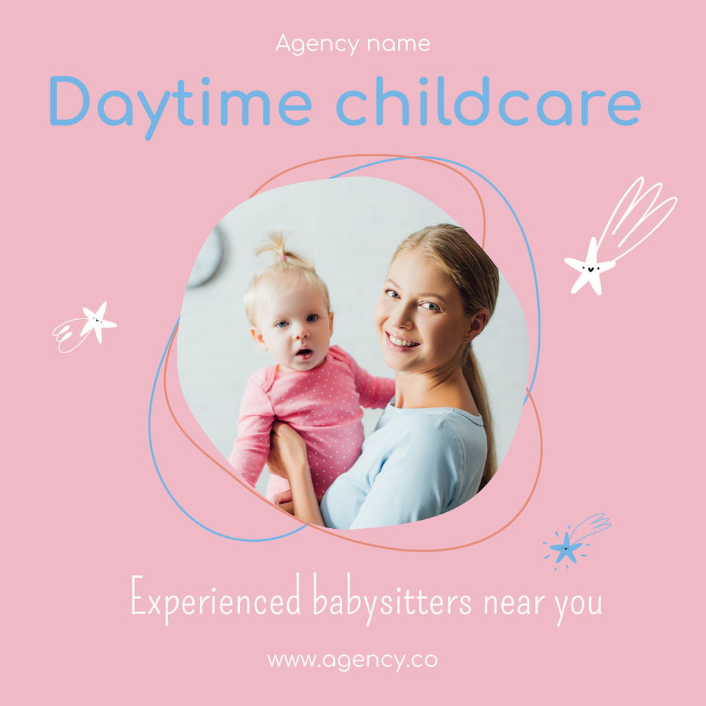 Template di design Babysitting Offer for Cute Little Girl on Pink Instagram