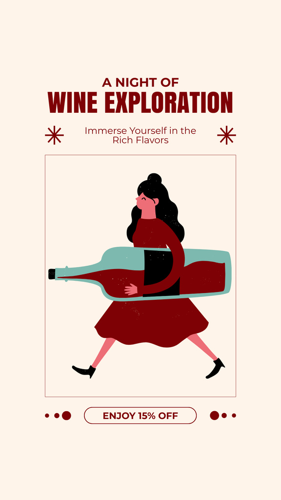 Designvorlage Funny Wine Night Announcement with Woman Illustration für Instagram Story