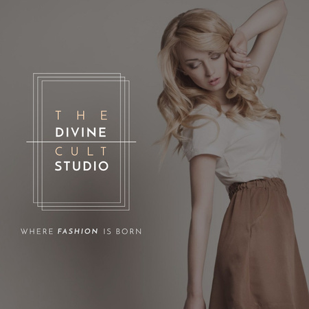 Fashion Studio Ad Blonde Woman in Casual Clothes Instagram AD Πρότυπο σχεδίασης
