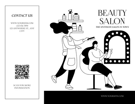 Güzellik Salonundaki Kadının Stil Alırken İllüstrasyonu Brochure 8.5x11in Tasarım Şablonu