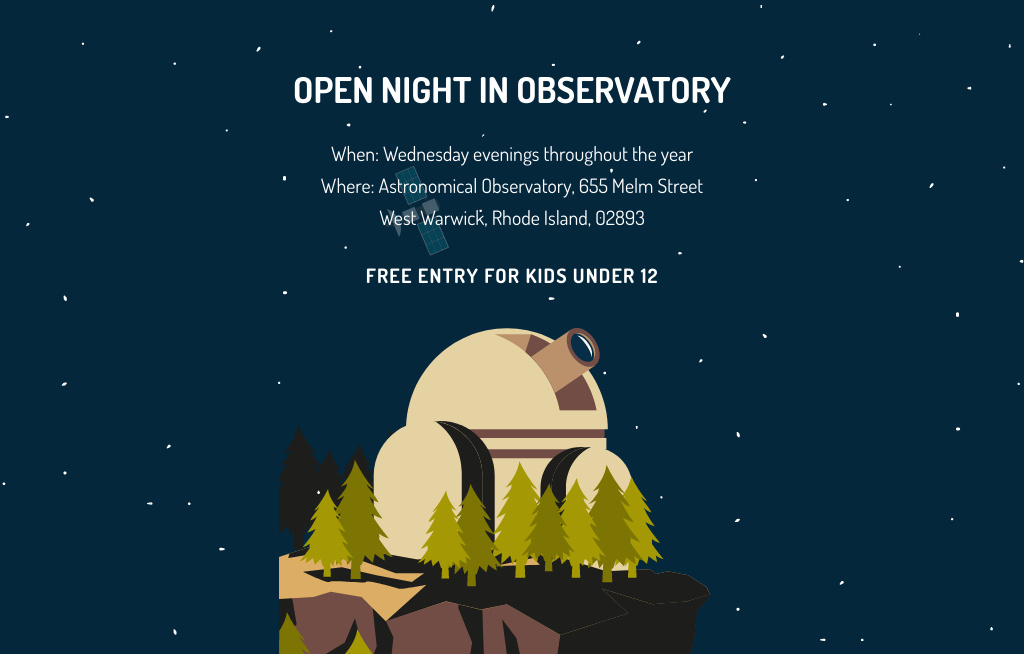 Observatory Event In Night With Illustration of Starry Sky Invitation 4.6x7.2in Horizontal Tasarım Şablonu