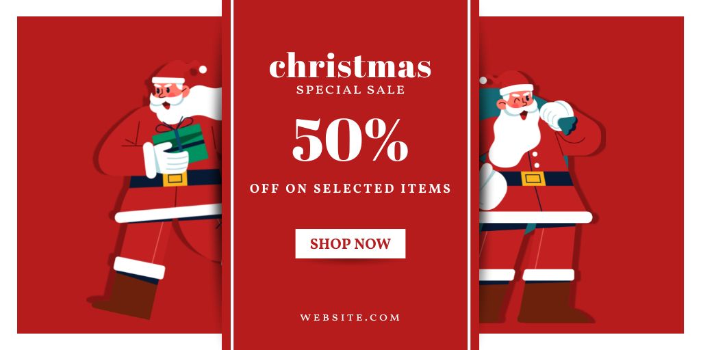 Cartoon Santa on Christmas Sale Offer Red Twitter Design Template