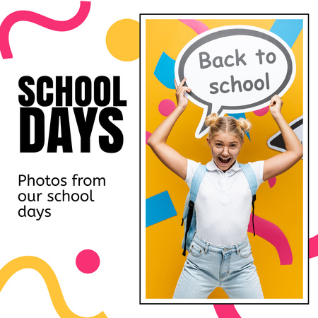 Modèle de visuel Souvenirs des jours d'école avec une écolière joyeuse - Photo Book