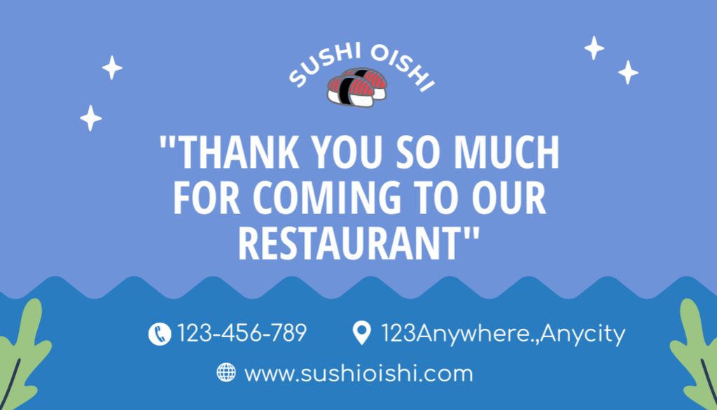 Sushi Restaurant Blue Illustrated Ad Business Card US Design Template