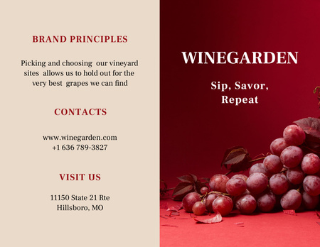 Wine Tasting Announcement with Grapes Brochure 8.5x11in Bi-fold Design Template