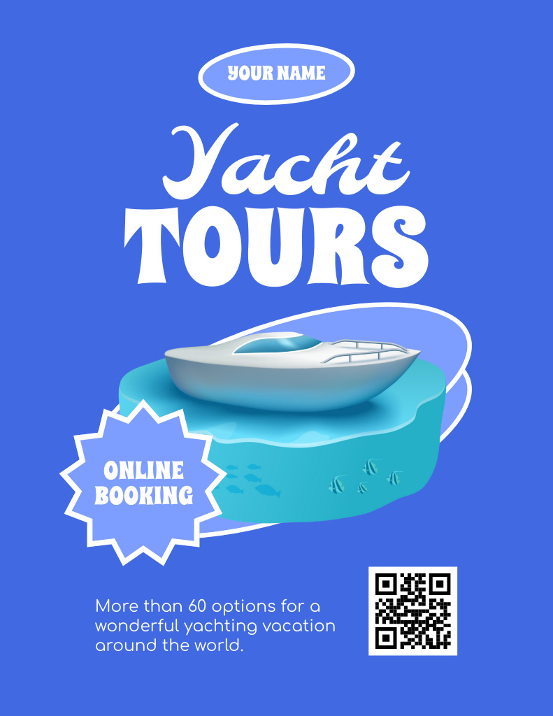 Yacht Tours Ad Poster 8.5x11in Tasarım Şablonu