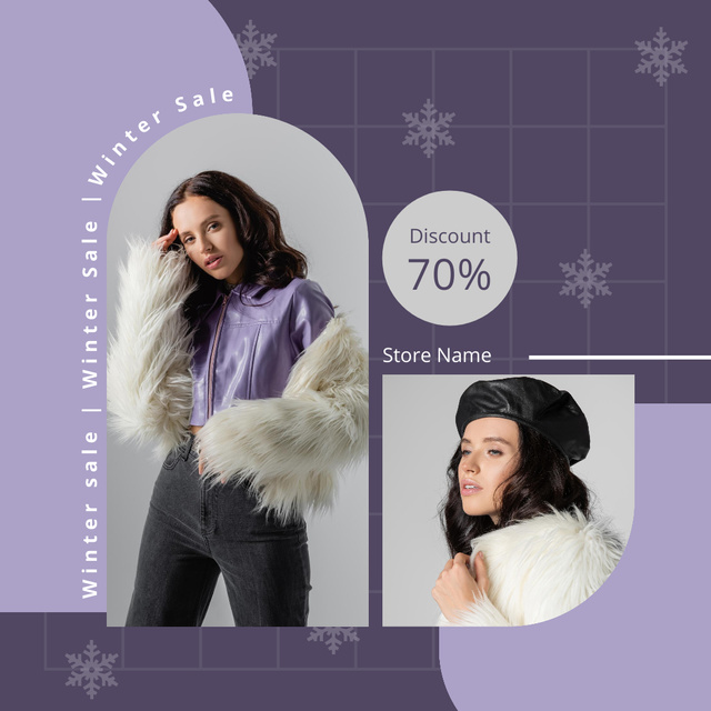 Winter Sale Ad with Stylish Young Woman Instagram Tasarım Şablonu