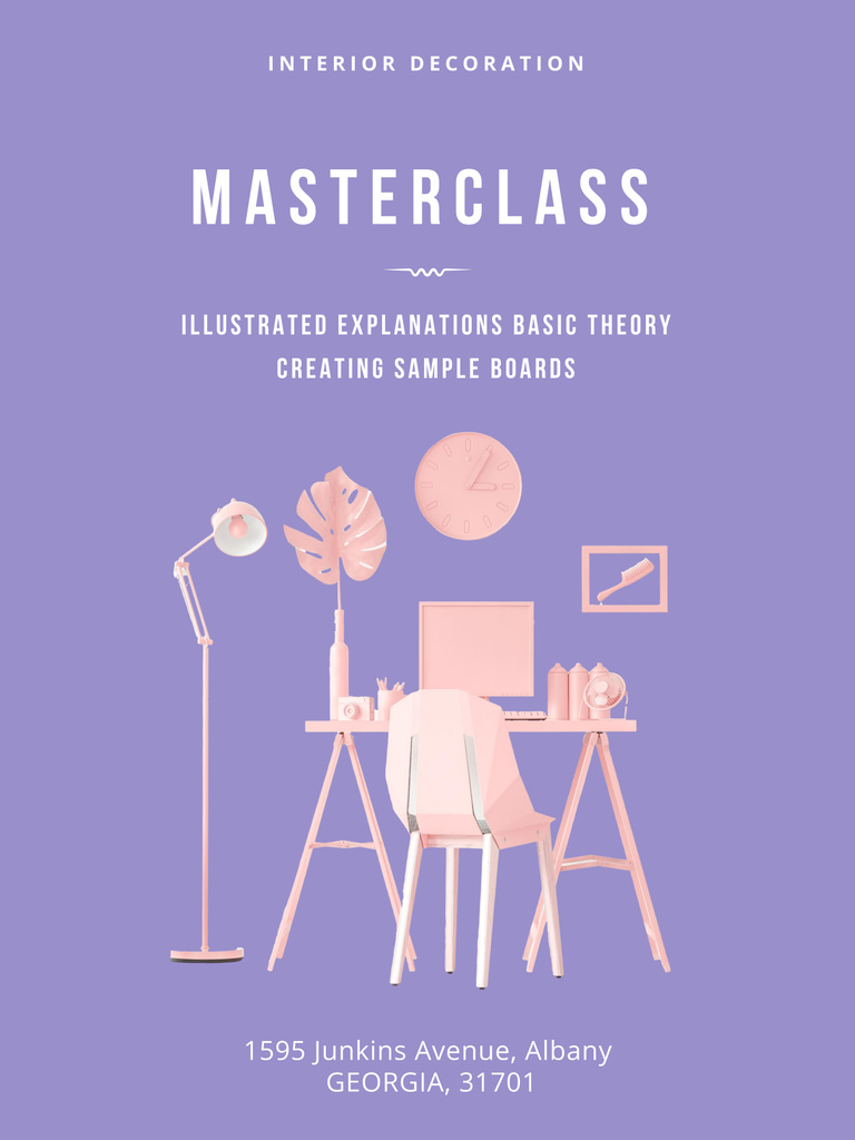 Interior Decoration Masterclass with Stylish Workplace in Purple Poster 36x48inデザインテンプレート