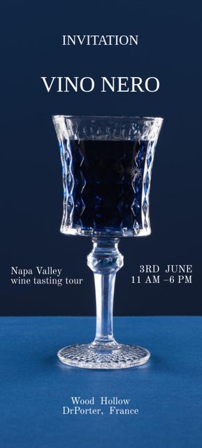 Wine Tasting Announcement on Deep Blue Invitation 9.5x21cm Modelo de Design