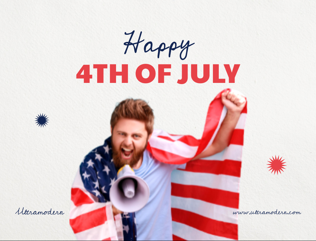 Man Greets All on 4th of July Postcard 4.2x5.5in Modelo de Design