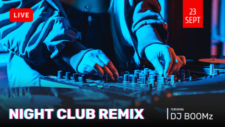 Ontwerpsjabloon van Youtube Thumbnail van Bright Club Remix van DJ Live-aankondiging 's nachts