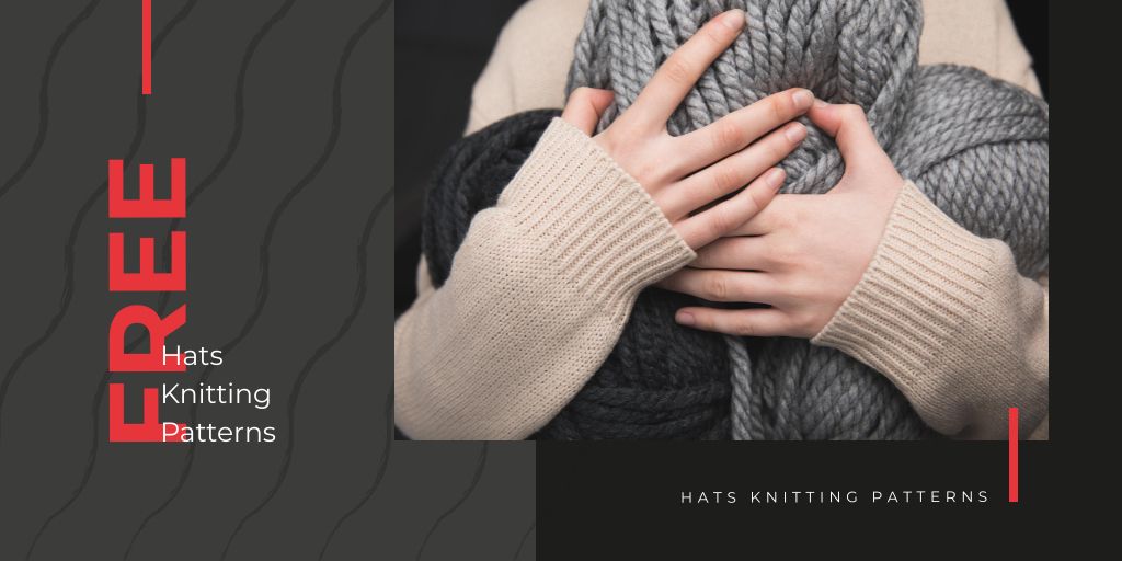 Plantilla de diseño de Knitting Patterns Ad with Woman Holding Yarn Skeins Twitter 