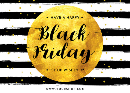 Black Friday Announcement In Golden Circle And Striped Pattern Postcard 5x7in tervezősablon