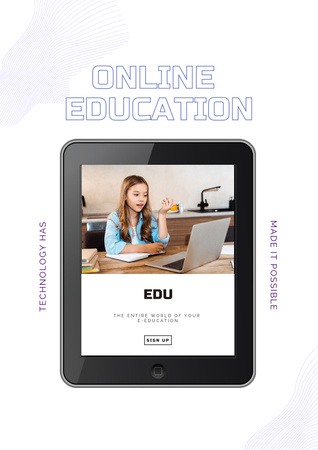 Girl Pupil on Online Education Poster Tasarım Şablonu