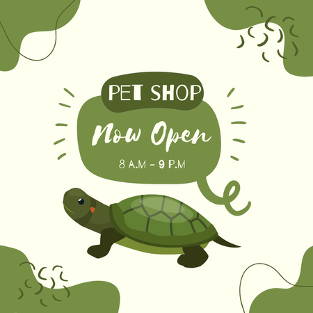 Plantilla de diseño de Anuncio de tienda de mascotas con tortuga y horario Instagram AD 