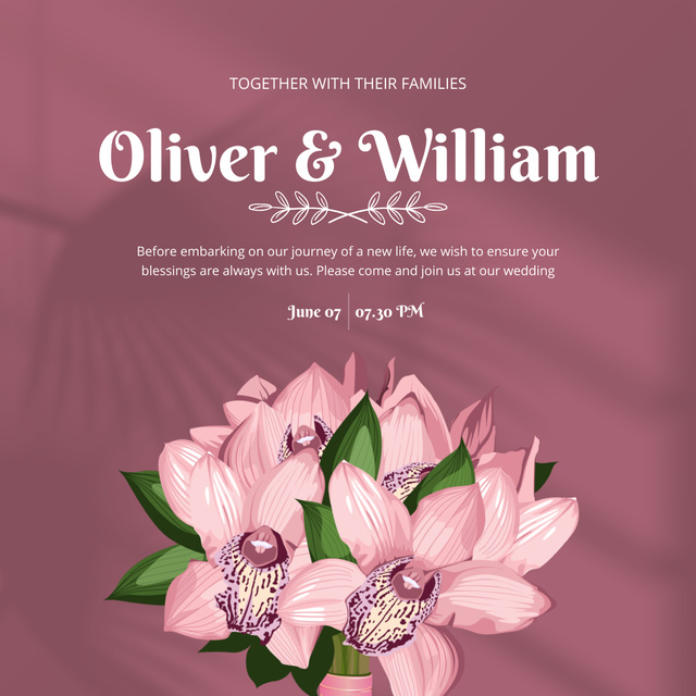 Wedding Announcement with Tender Pink Flowers Instagram Design Template